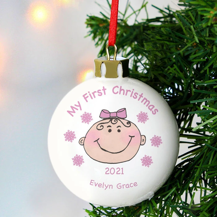 Girl's My 1st Christmas Cheeky Face Personalised Tree BaubleBG-1923 4 Girl's My 1st Christmas Cheeky Face Personalised Tree BaubleBG-1923 - Image 2