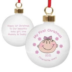 Girl's My 1st Christmas Cheeky Face Personalised Tree BaubleBG-1923 7 Girl's My 1st Christmas Cheeky Face Personalised Tree BaubleBG-1923 -Santa Gifts Shop BG 19230002