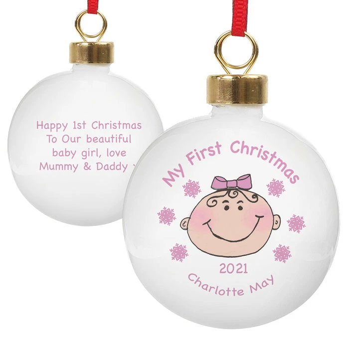 Girl's My 1st Christmas Cheeky Face Personalised Tree BaubleBG-1923 5 Girl's My 1st Christmas Cheeky Face Personalised Tree BaubleBG-1923 - Image 3