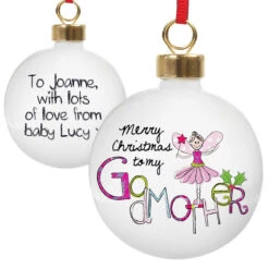 Personalised Godmother China Christmas Tree BaubleBG-1960 -Santa Gifts Shop BG 19600001