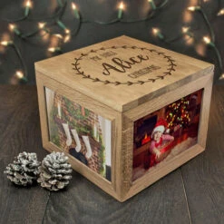 Solid Oak Personalised My First Christmas Photo Memory BoxBG-5506