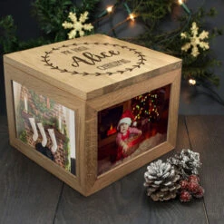 Solid Oak Personalised My First Christmas Photo Memory BoxBG-5506 -Santa Gifts Shop BG 55060002