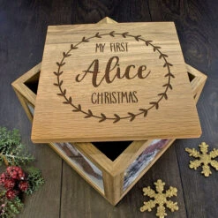 Solid Oak Personalised My First Christmas Photo Memory BoxBG-5506 -Santa Gifts Shop BG 55060003