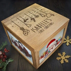 Solid Oak Personalised Babys First Christmas Memory BoxBG-5507 -Santa Gifts Shop BG 55070002