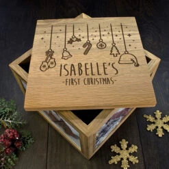 Solid Oak Personalised Babys First Christmas Memory BoxBG-5507 -Santa Gifts Shop BG 55070003