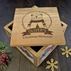Oak Personalised Engraved Polar Bear Christmas Memory BoxBG-5509 -Santa Gifts Shop BG 55090002