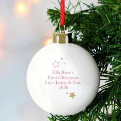 Personalised Pink And Gold Stars My 1st Christmas BaubleBG-5564 -Santa Gifts Shop BG 55640002