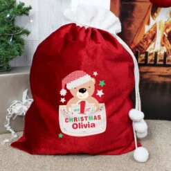 Personalised Pocket Teddy My 1st Christmas Santa SackBG-6040