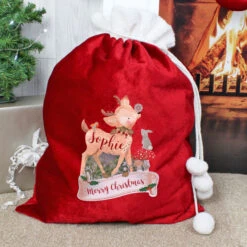 Personalised Festive Fawn Luxury Pompom Christmas SackBG-6041