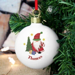 Personalised Ceramic Tartan Santa Christmas BaubleBG-6100