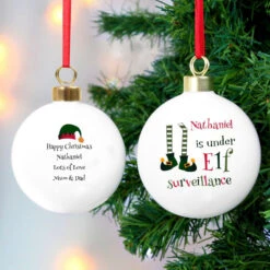 Personalised Elf Surveillance Christmas Tree BaubleBG-6505 -Santa Gifts Shop BG 65050002