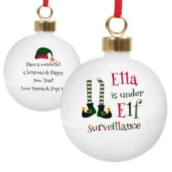 Personalised Elf Surveillance Christmas Tree BaubleBG-6505 -Santa Gifts Shop BG 65050003