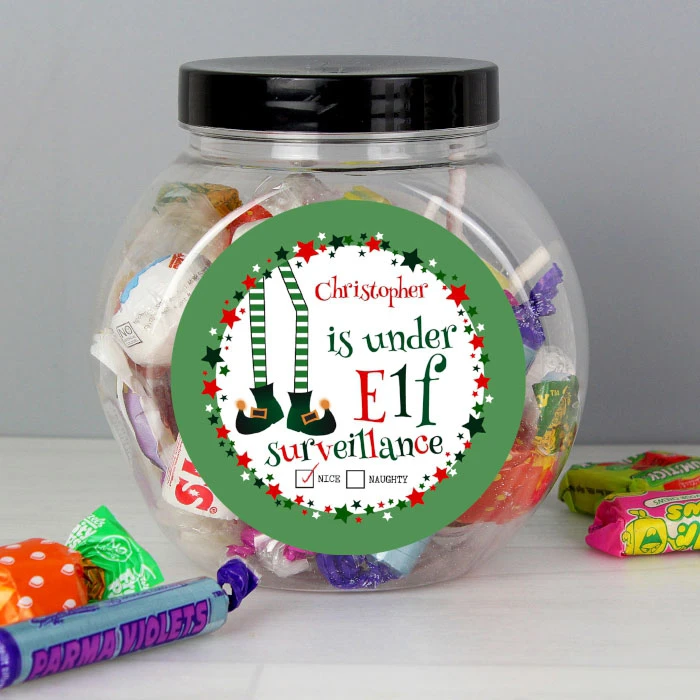 Children's Personalised Elf Surveillance Christmas Sweet JarBG-6508 3 Children's Personalised Elf Surveillance Christmas Sweet JarBG-6508