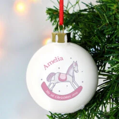 Personalised 1st Christmas Pink Rocking Horse Ceramic BaubleBG-6511 -Santa Gifts Shop BG 65110003