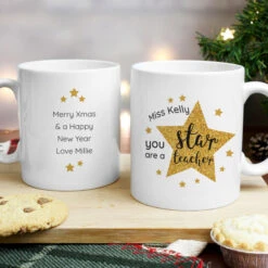 Personalised Star Teacher Ceramic Mug Christmas GiftBG-6517