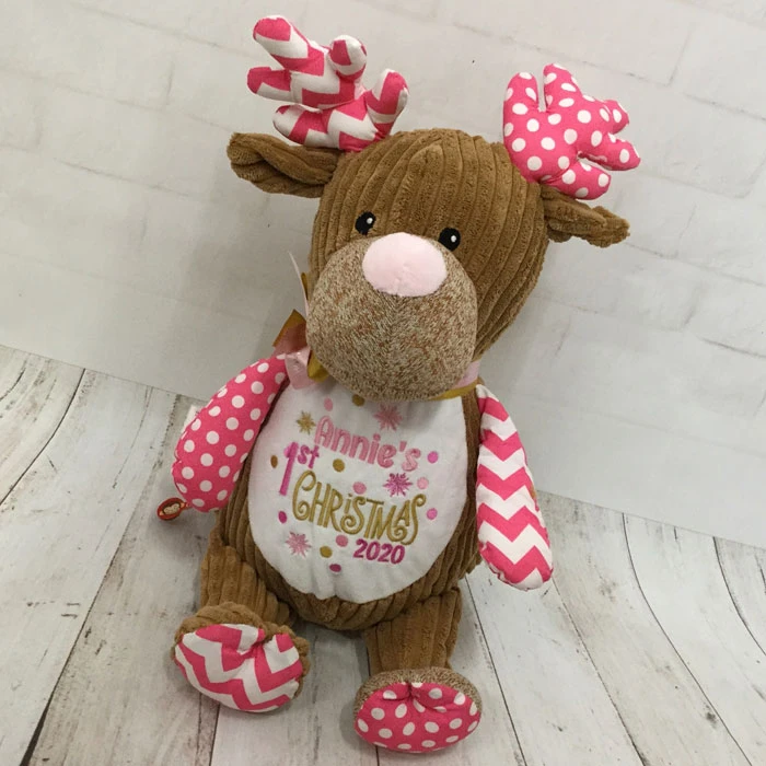 Personalised First Christmas Cubbies Pink Reindeer ToyBG-6573 3 Personalised First Christmas Cubbies Pink Reindeer ToyBG-6573
