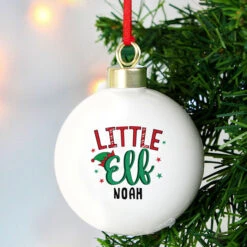 Kid's Personalised Ceramic Little Elf Christmas Tree BaubleBG-6622