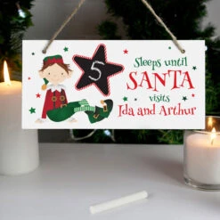 Personalised Elf Christmas Chalk Countdown Wooden SignBG-6630 -Santa Gifts Shop BG 66300002