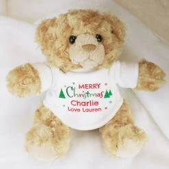 Child's Personalised Merry Christmas Teddy Bear In Tee ShirtBG-6990