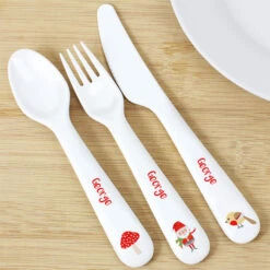 Personalised Christmas Toadstool 3 Piece Plastic Cutlery SetBG-6992