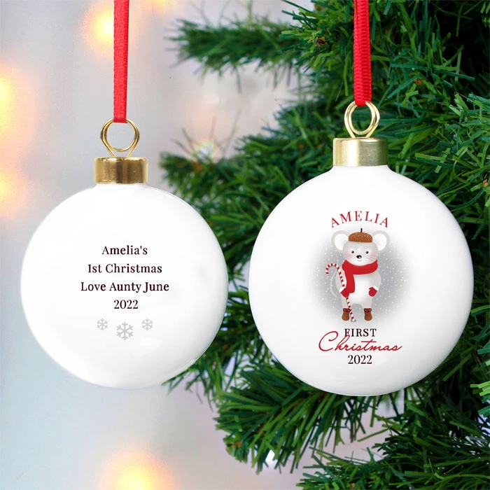 Personalised First Christmas Mouse Ceramic Babys Tree BaubleBG-7007 3 Personalised First Christmas Mouse Ceramic Babys Tree BaubleBG-7007