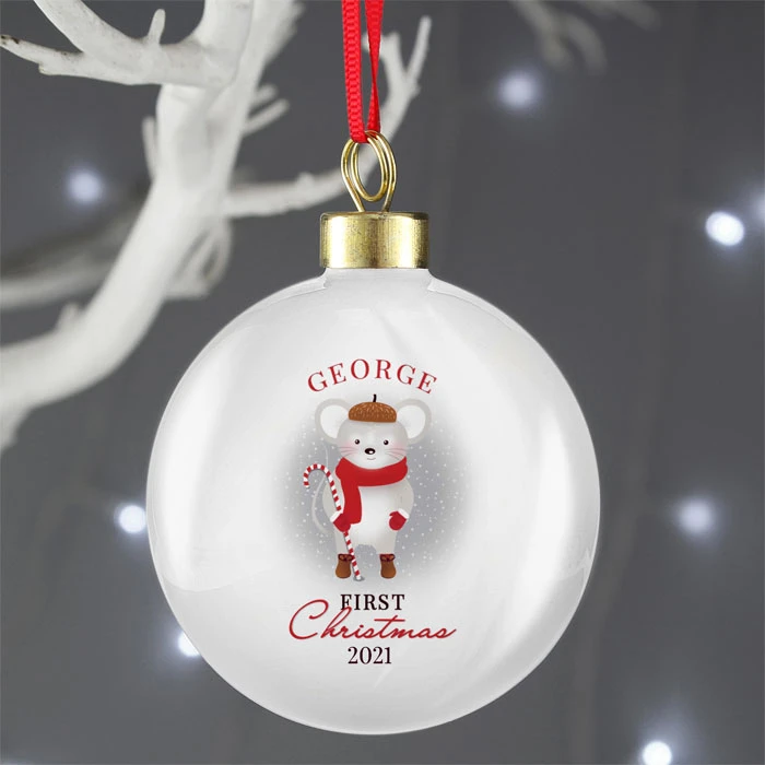 Personalised First Christmas Mouse Ceramic Babys Tree BaubleBG-7007 4 Personalised First Christmas Mouse Ceramic Babys Tree BaubleBG-7007 - Image 2