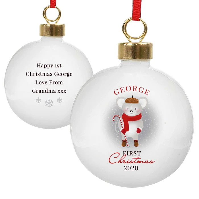 Personalised First Christmas Mouse Ceramic Babys Tree BaubleBG-7007 5 Personalised First Christmas Mouse Ceramic Babys Tree BaubleBG-7007 - Image 3
