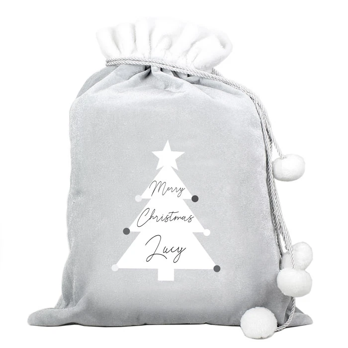 Personalised Christmas Tree Luxury Silver Grey Pom Pom SackBG-7022 4 Personalised Christmas Tree Luxury Silver Grey Pom Pom SackBG-7022 - Image 2