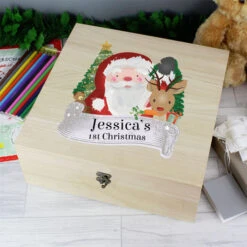 Personalised Colourful Santa Large Wooden Christmas Eve BoxBG-7027