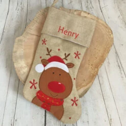 Personalised Hessian Reindeer Childrens Christmas StockingBG-7046