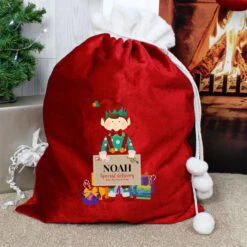Children's Personalised Christmas Elf Luxury Pom Pom SackBG-7065