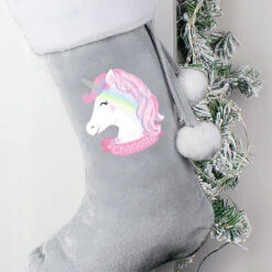 Personalised Christmas Unicorn Luxury Silver Grey StockingBG-7626 7 Personalised Christmas Unicorn Luxury Silver Grey StockingBG-7626 -Santa Gifts Shop BG 76260002