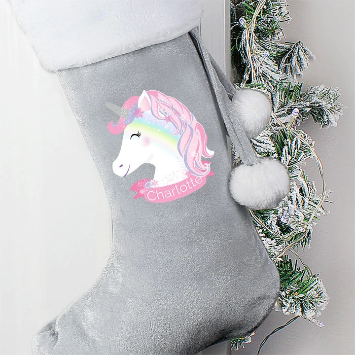 Personalised Christmas Unicorn Luxury Silver Grey StockingBG-7626 5 Personalised Christmas Unicorn Luxury Silver Grey StockingBG-7626 - Image 3