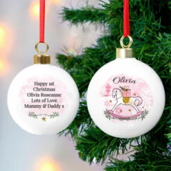 Girl's Personalised Pink Rocking Horse Christmas BaubleBG-7637 -Santa Gifts Shop BG 76370002