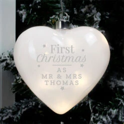 Personalised First Christmas LED Hanging Glass HeartBG-7722 -Santa Gifts Shop BG 77220002