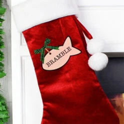 Personalised Cat Treats Luxury Red Christmas StockingBG-7788 -Santa Gifts Shop BG 77880003