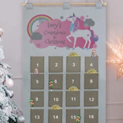 Girl's Personalised Silver Christmas Unicorn Advent CalendarBG-7812 -Santa Gifts Shop BG 78120002