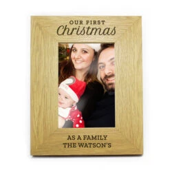 Personalised Our First Christmas 4x6 Oak Finish Photo FrameBG-7905 -Santa Gifts Shop BG 79050001