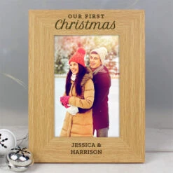 Personalised Our First Christmas 4x6 Oak Finish Photo FrameBG-7905 -Santa Gifts Shop BG 79050002