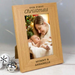 Personalised Our First Christmas 4x6 Oak Finish Photo FrameBG-7905 -Santa Gifts Shop BG 79050003