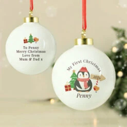 Personalised China Christmas Penguin Tree BaubleBG-8436