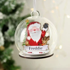 Personalised Wooden Santa Glass Christmas Tree BaubleBG-8442