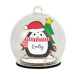 Personalised Wooden Penguin Glass Christmas Tree BaubleBG-8443 -Santa Gifts Shop BG 84430002