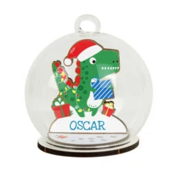 Personalised Wooden Dinosaur Glass Christmas Tree BaubleBG-8444 -Santa Gifts Shop BG 84440002