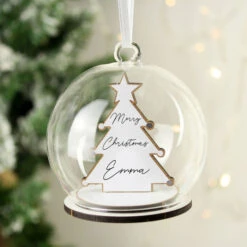 Personalised Wooden Christmas Tree Glass Bauble DecorationBG-8446