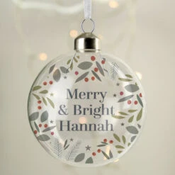 Personalised Festive Christmas Glass Tree BaubleBG-8447 -Santa Gifts Shop BG 84470001