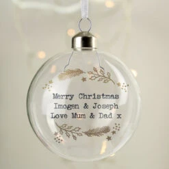 Personalised Gold Wreath Glass Christmas Tree BaubleBG-8448