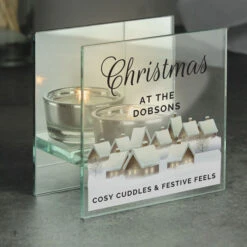 Personalised Christmas Village Glass Tea Light HolderBG-8461