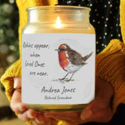 Personalised Robins Appear Memorial Christmas Candle JarBG-8464 9 Personalised Robins Appear Memorial Christmas Candle JarBG-8464 -Santa Gifts Shop BG 84640002