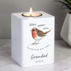 Personalised Robin Memorial Christmas Wooden Tealight HolderBG-8465